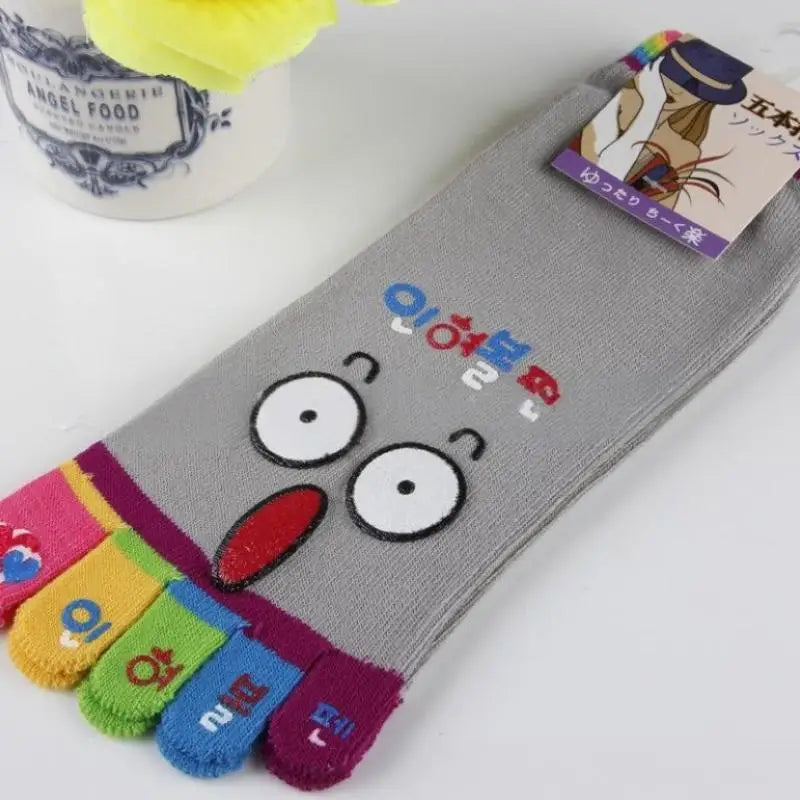 NEW Cute Cartoon Five-toed Crew Finger Socks, Breathable Short Cotton Socks for Casual Wear, Novelty Toe Socks with Funny Design