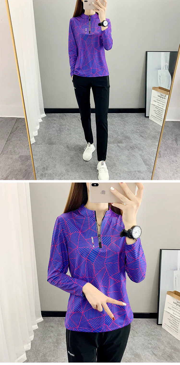 Outdoor Running Long Sleeve T-shirt Women Hiking Breathable Sport Sweatshirt Elasticity Camping Mom Quick Dry Fashion Print Top