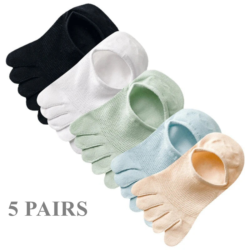 5 Pairs Summer Mesh Toe Socks Women Low Cut Toe Socks with Separate Fingers No-show Slipper Invisible Socks Five Finger