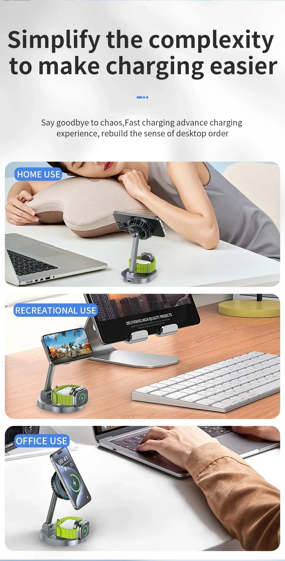 ice Cooling 3 In 1 Magnetic Wireless Charger Stand Pad Foldable Fast Charging Dock For iPhone 15 14 13 12 Pro iWatch 8 7 Airpods