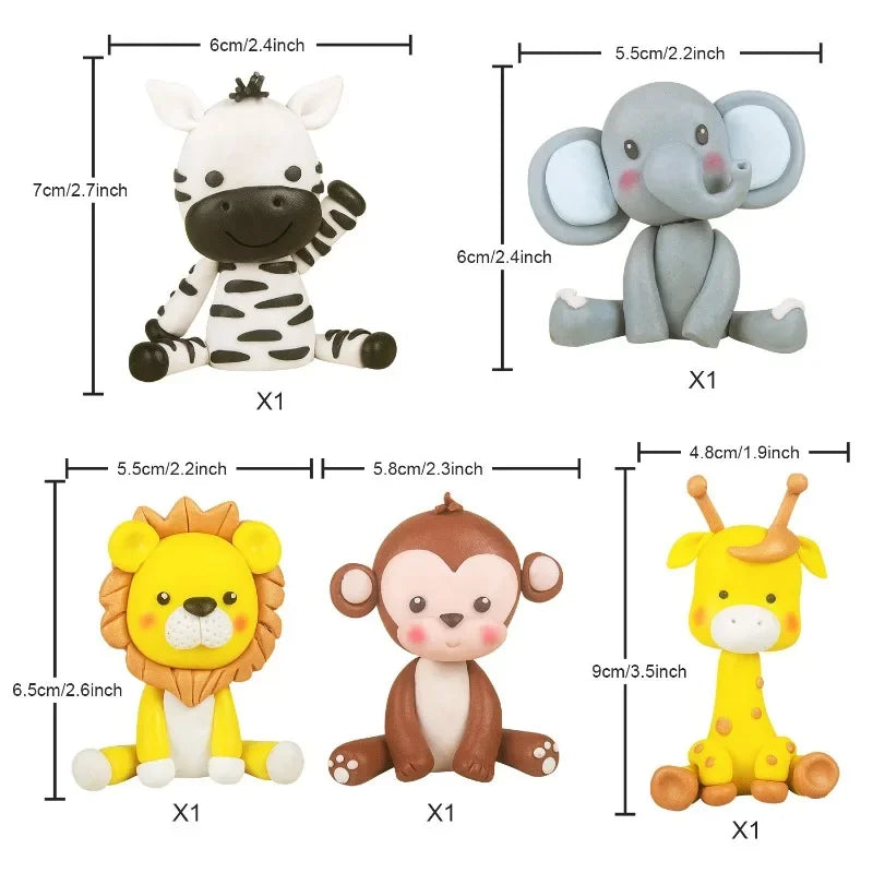 Animals Cake Topper Jungle Safari Birthday Cake Decorations Lion Monkey Elephant Zebra Giraffe Cake Toppers Wild Birthday Decor