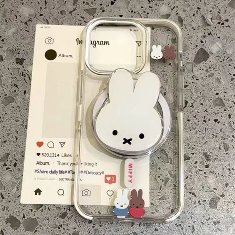Kawaii Miffy Rabbit Magnetic Phone Stand Cartoon Telescopic Portable Stand Magnetic Mobile Phone Airbag Stand Girl Birthday Gift