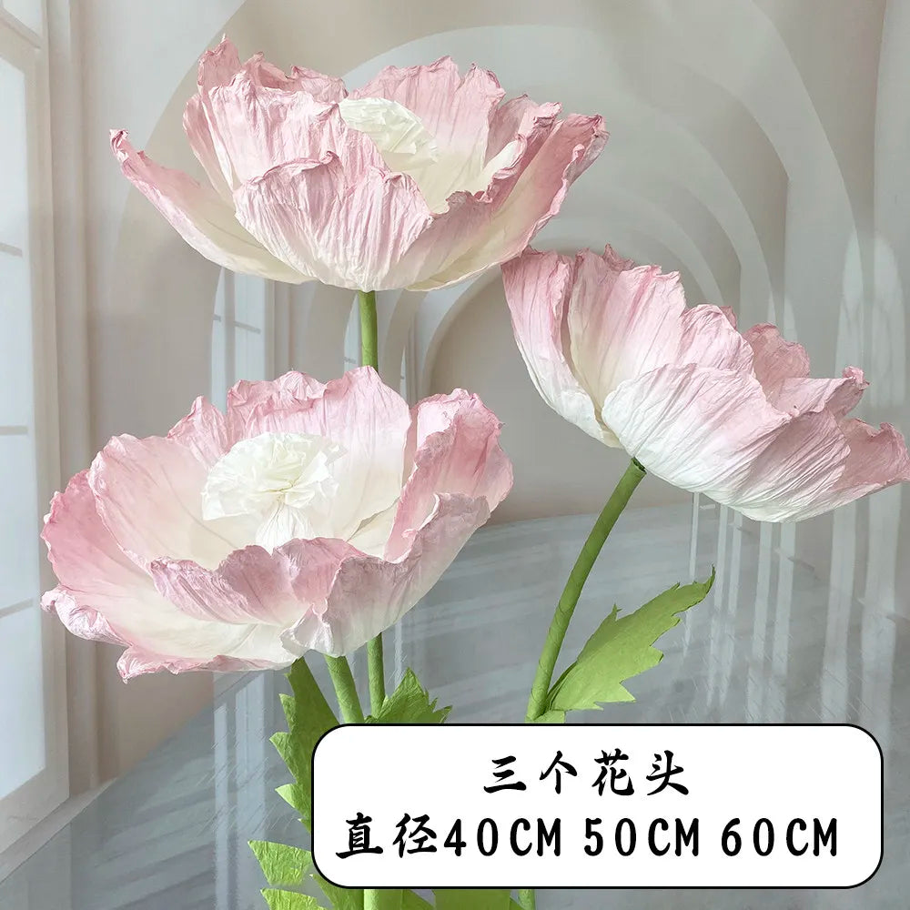 Wedding Props Artificial Giant Poppy Paper Flower Wedding Road Guide Floral Birthday Party Backdrop Decor Stage Window Display