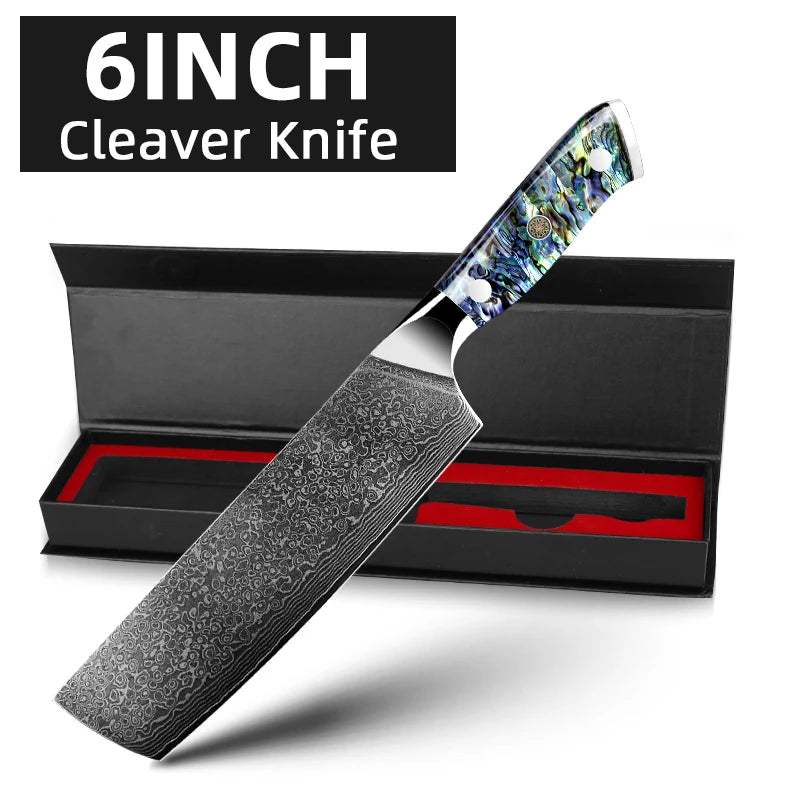 Damascus Knife Chef Knife Japanes VG10 67 Layer Steel Cleaver Paring Bread Knife Lasting Sharp Abalone Shell Handle Kitchen Gift