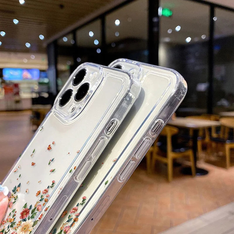 Flower Phone Case For iPhone 17 18 Pro Max 16 13 14 12 11 15 Pro Max 16e Air 7 Plus SE Shockproof Transparent Cover Soft Funda