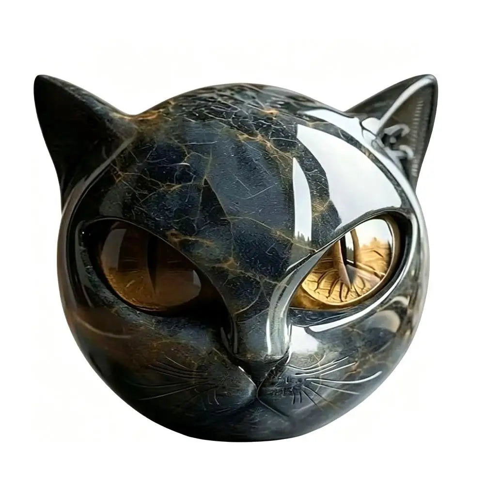 Black Cat Head  - Luxury Resin Figurine with Various Pupil Colors, Marble Texture Cat Statue for Office Desk Decor, Unique Gift