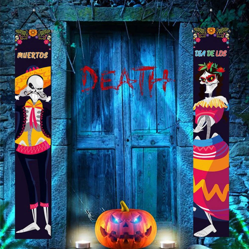 Halloween Decorative Props Mexican Day of the Dead flag Hanging Outdoors Hanging Porch Sign Halloween Welcome Signs Home Decor