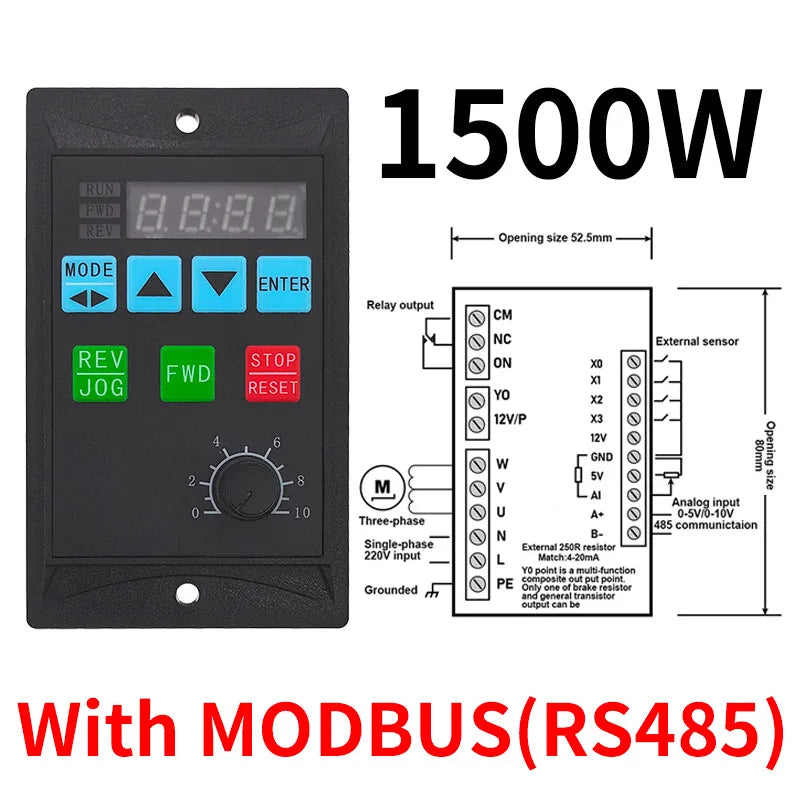 Frequency Converter Electric Inverter 1500W RS485 Add Motor Driver 0.75KW MCU Single Phase Input 220V 3-Phase Output 0.4KW 1.5KW