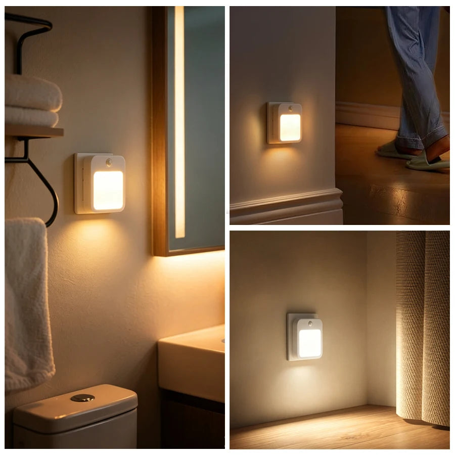 LED Lights Motion Sensor Cabinet Night Light Plug into Wall Dimmable Bedroom Lamps Bathroom Hallway Stairs Closet Kitchen Light