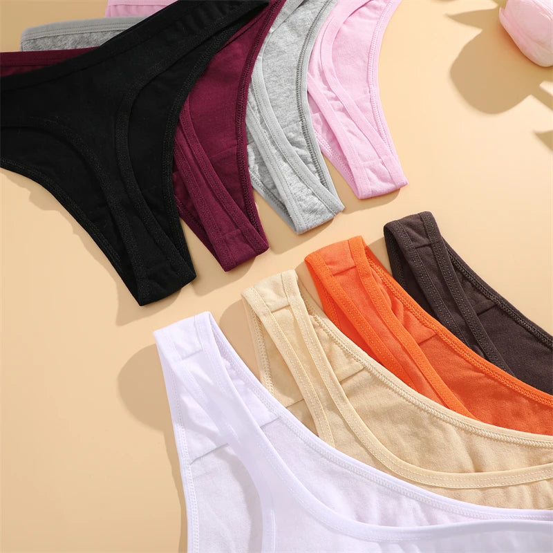 FINETOO 3Pcs Cotton Solid Thongs Women's Panties Sexy Low Waist Comfortable Underwear Female Breathable G-string Soft Lingerie