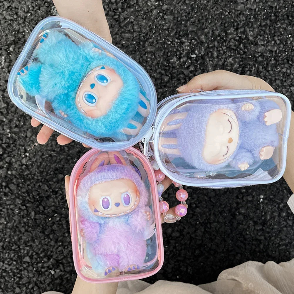 2025 New For 17cm Labubu V2 V3 15cm PVC Storage Bag Dolls Display Bag Cotton Doll Outfit Crossbody Pain Bag Home Organization