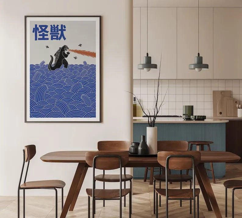 Japanese Contemporary Tokyo Art Canvas Poster Sunrise Wave Mount Fuji Monster Wall Art Prints for Modern Living Room Home Decor