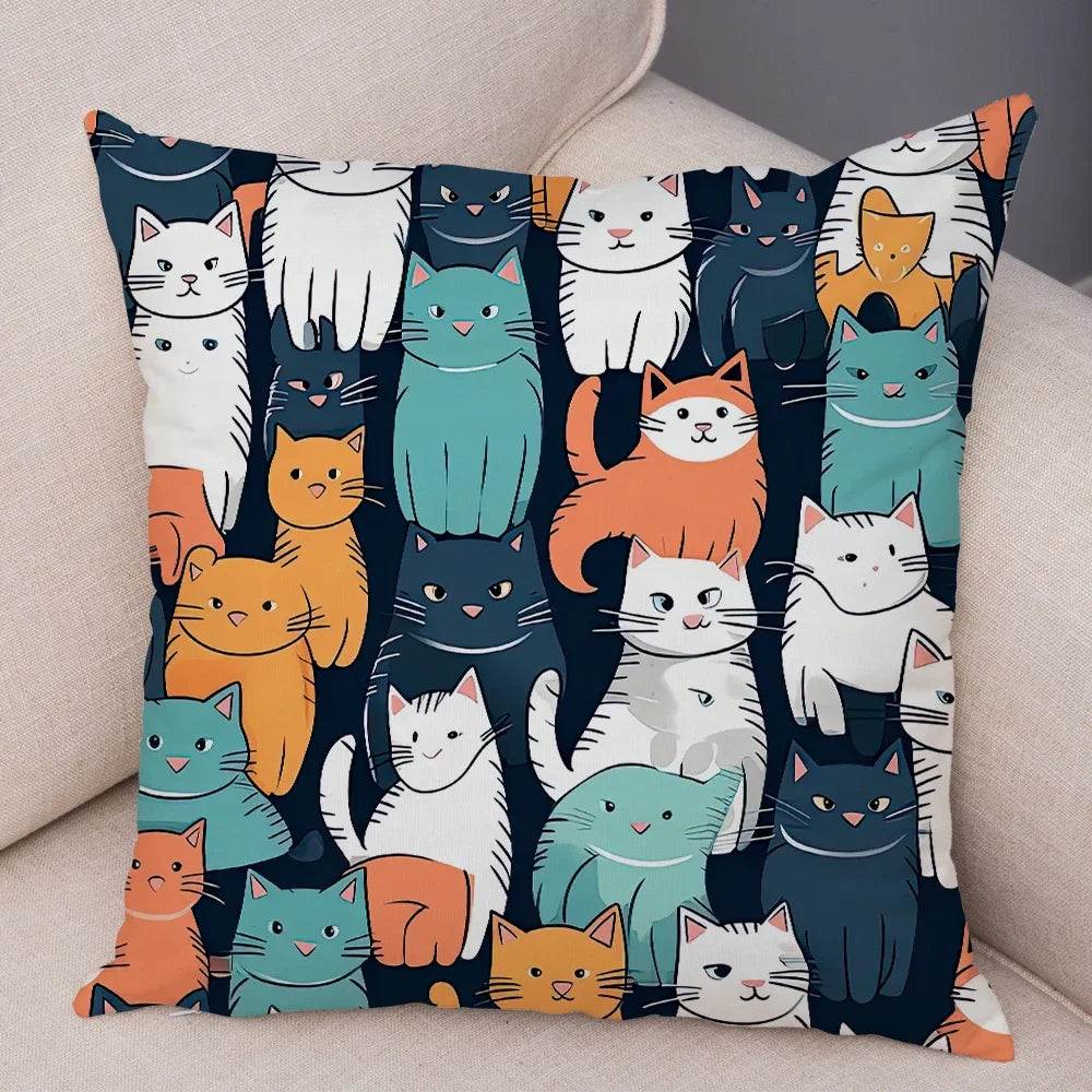 Cute Pet Hello Cat Cushion Cover Double Print Soft Plush Pillowcase for Sofa Home Car Decor Cartoon Animal Pillows Case 45x45cm