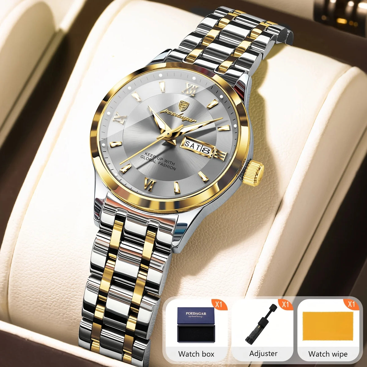 POEDAGAR Luxury Fashion Woman Watch Luminous Waterproof Stainless Steel
