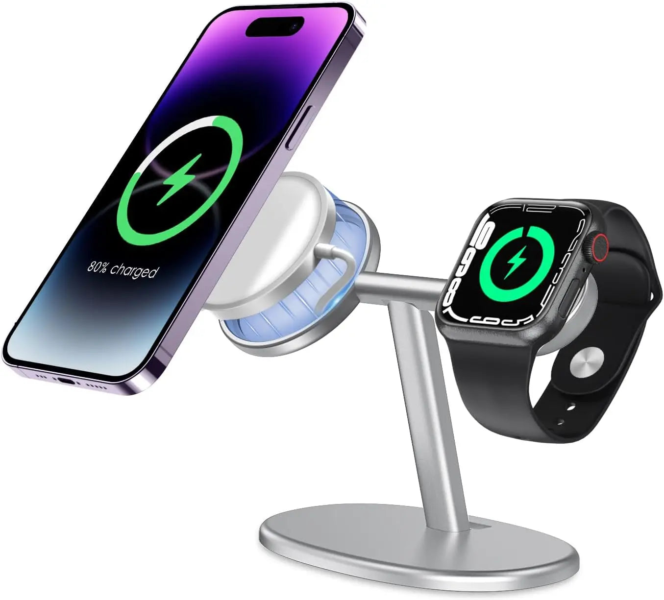 EWA 2-in-1 Aluminum Phone Stand for MagSafe Charger - [Charger Not Included] Phone Holder  for iPhone 16~12 & Apple Watch Series