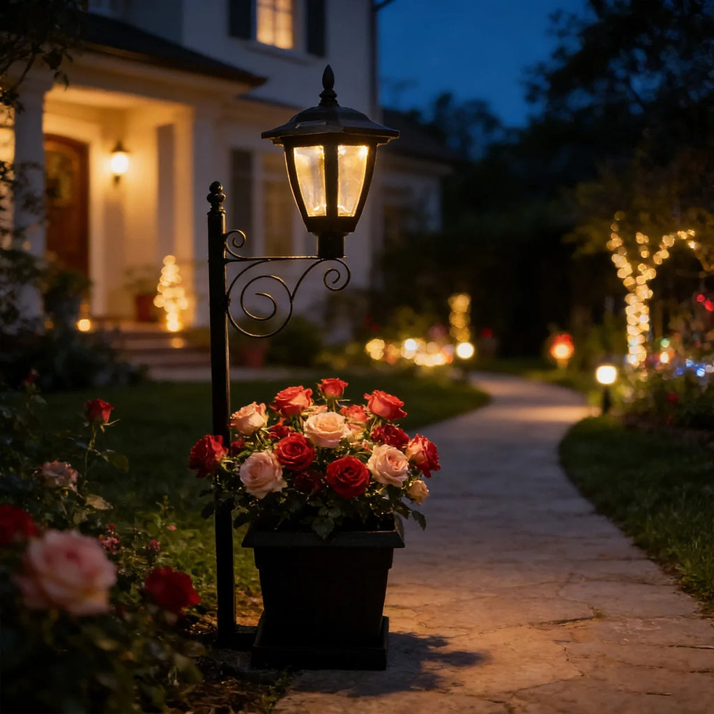 Outdoor Flower Pot 2-in-1 Floor Lamp Solar Courtyard Garden