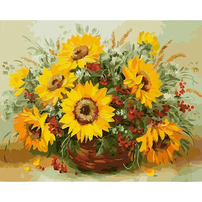 GATYZTORY DIY Frame Painting By Numbers Kits Sunflowers Abstract Modern Home Wall Art Picture Flowers Paint By Numbers