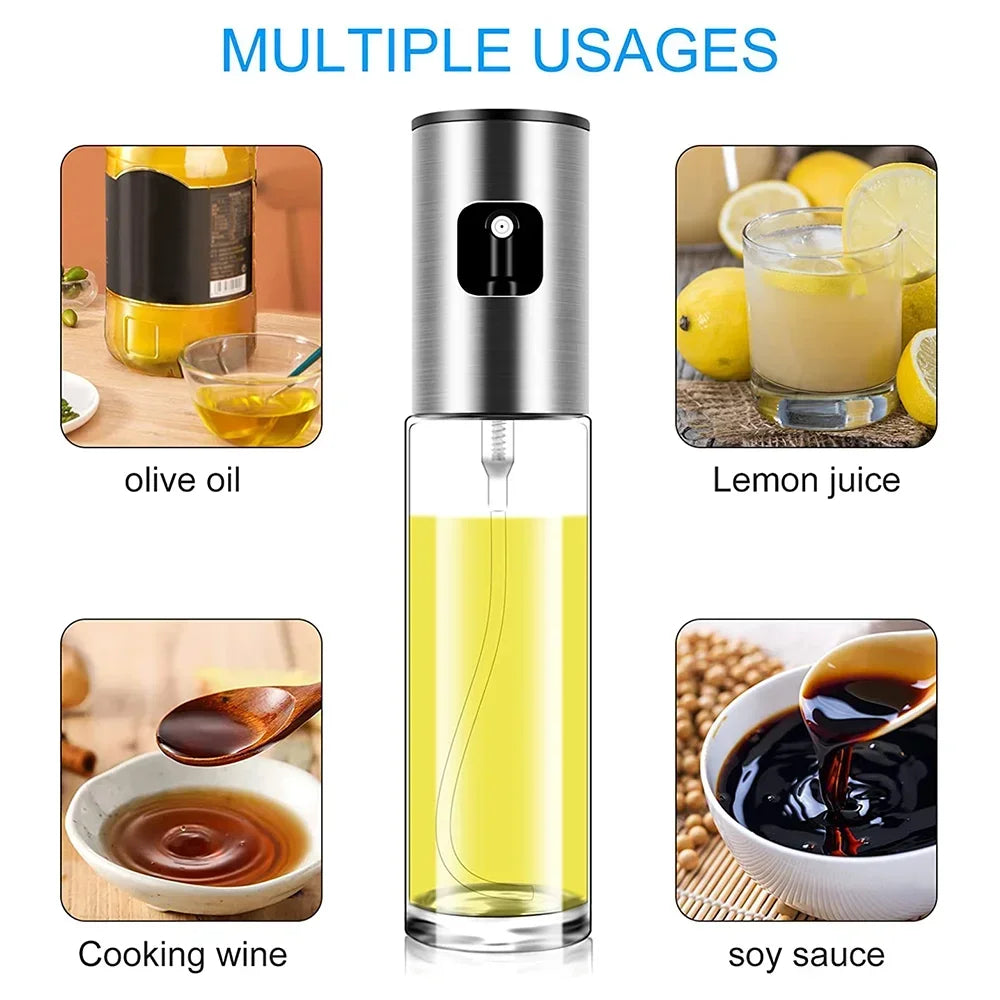 New Stainless Steel Oil Dispenser Glass Silicone Wrap Grill BBQ Sprayer Pot Gravy Boats Tools for Cooking Olive Oil Spray Bottle