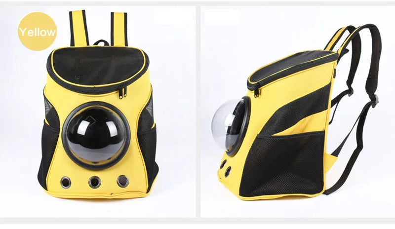Fat Cat Backpack Carrier Denim Pet Backpack with Space Capsule Bubble for Small Medium Cats Puppy Dog Backpack for Travel Hiking