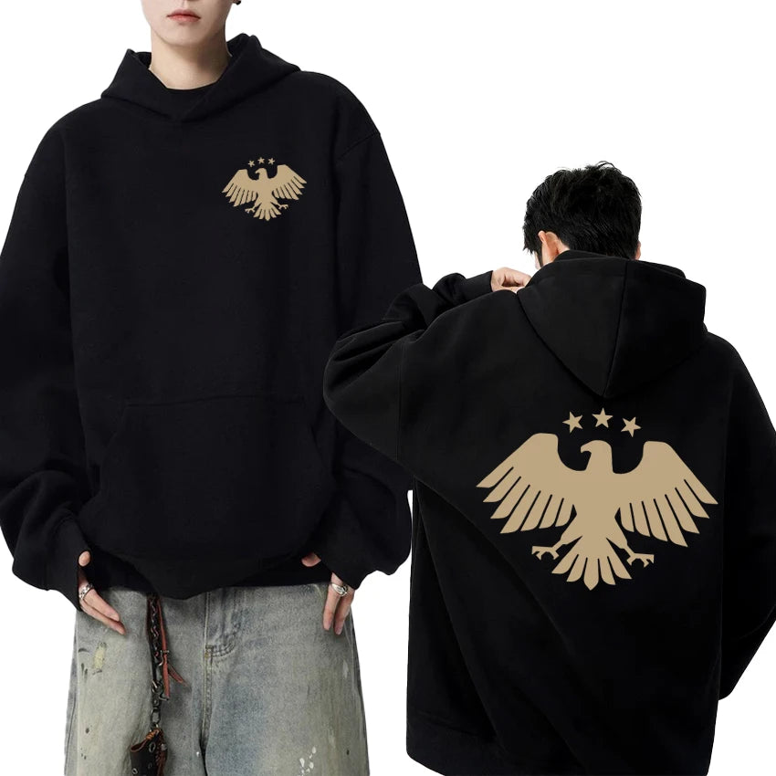 Autumn Winter Men women harajuku black Sweatshirt Eagle of Syria Double Sided Graphic Hoodie Unisex Fleece Long sleeve pullovers