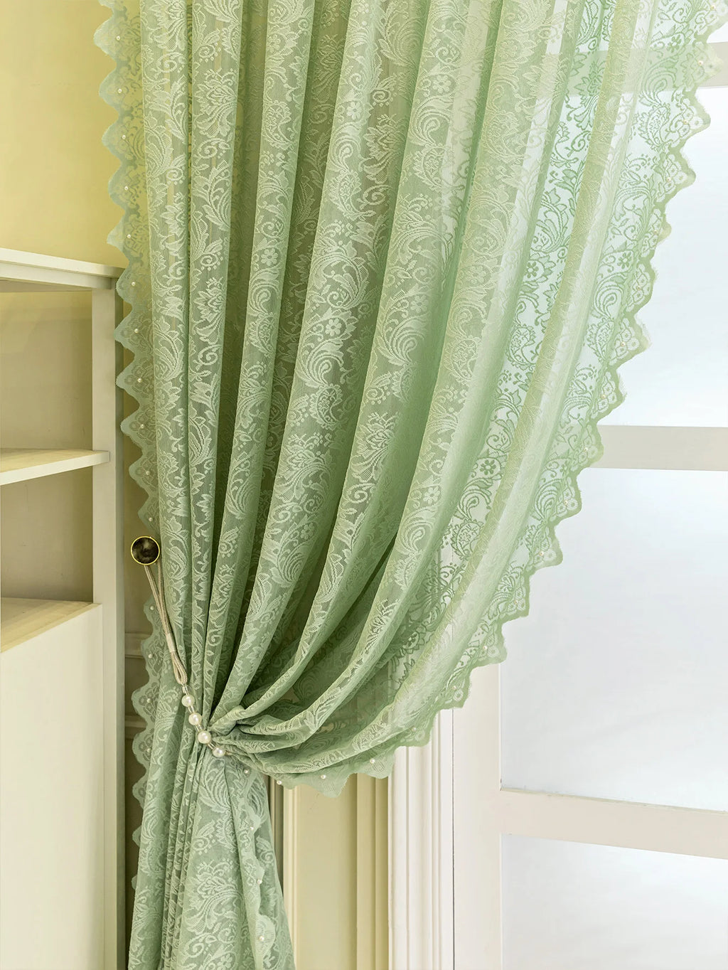 Lace Beaded Modern Simple Window Screen Curtains for Living Dining Room Bedroom
