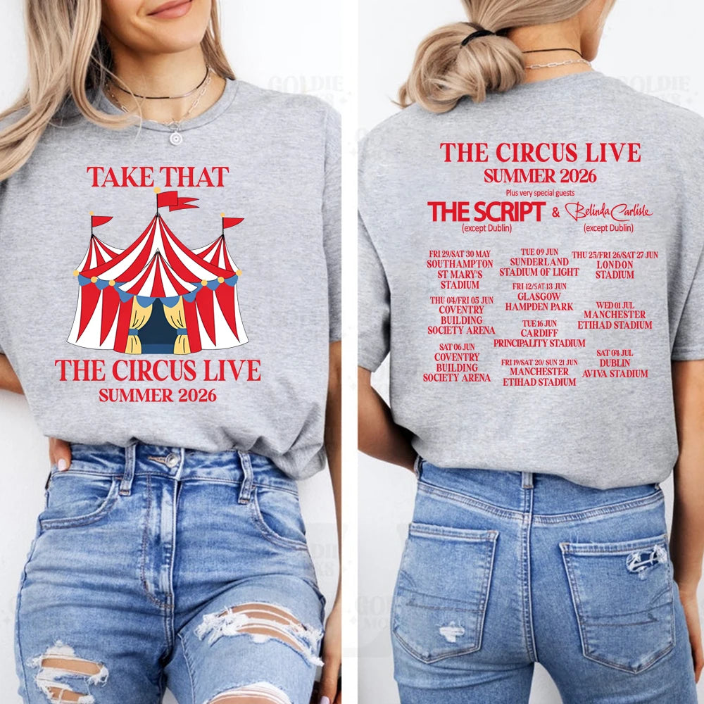 Vintage Take That Circus Live Summer 2026 Tour T-Shirt TT & Party Music Band Concert Tee Trendy Unisex Short Sleeve Summer Tops