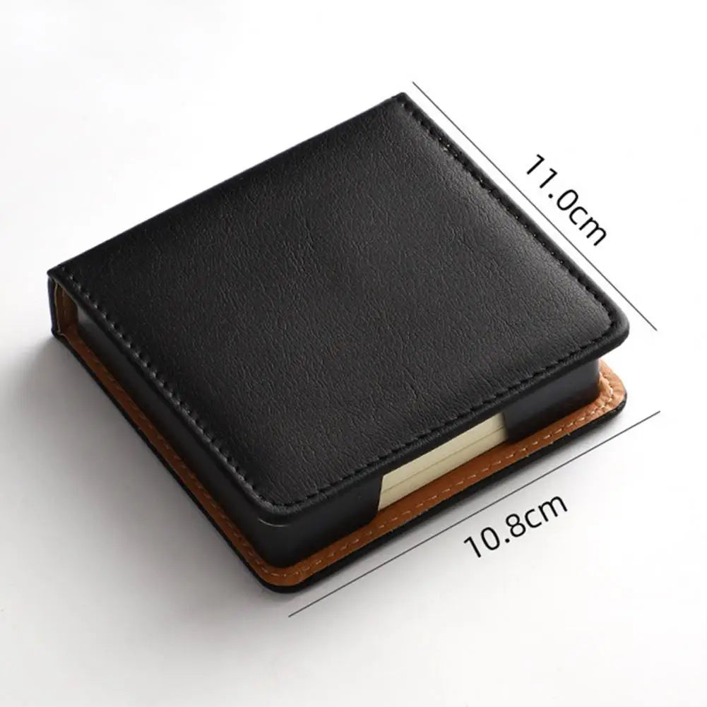 Desk Organizer with Note Paper Note Box with Grooves Imitation Leather Sticky Notes Holder with Lid Cover Name Cards Organizer