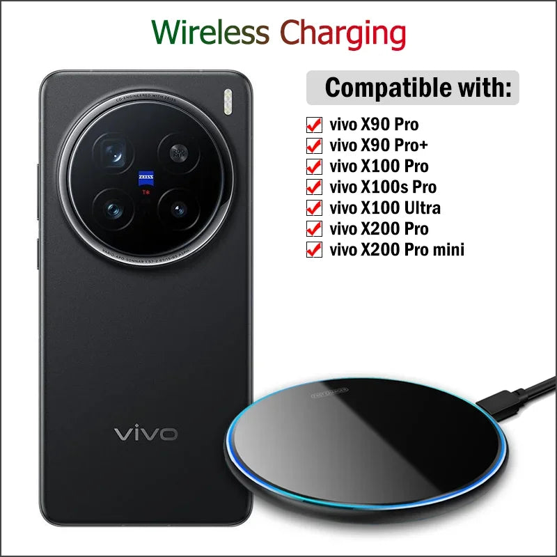 15W Fast Wireless Charger for vivo X200 Pro/X100 Pro/X100s Pro/X100 Ultra/X90 Pro Plus Wireless Charging Pad with Type-C Cable
