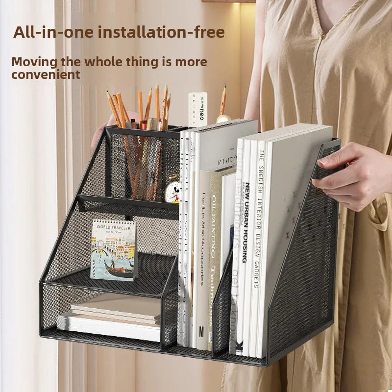 Office Desk Accessories, Desk Organizer, 4-Tier Office Supplies with File Holder, Integrated Design without Installation.