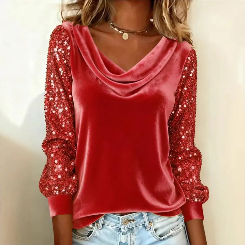 Golden Velvet Sequin Patchwork Top