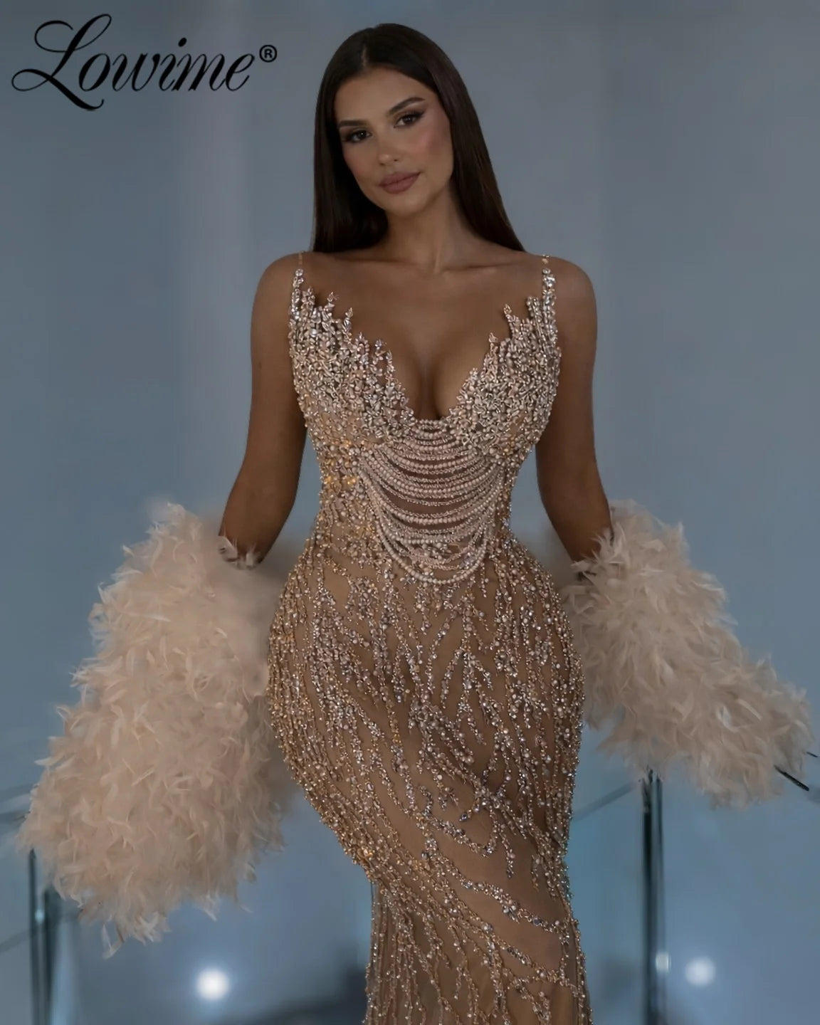 High Fashion 2026 Robes Champagne Evening Dress Tassels Beading Celebrity Dresses Customized Blue Pearls Engagement Party Gowns