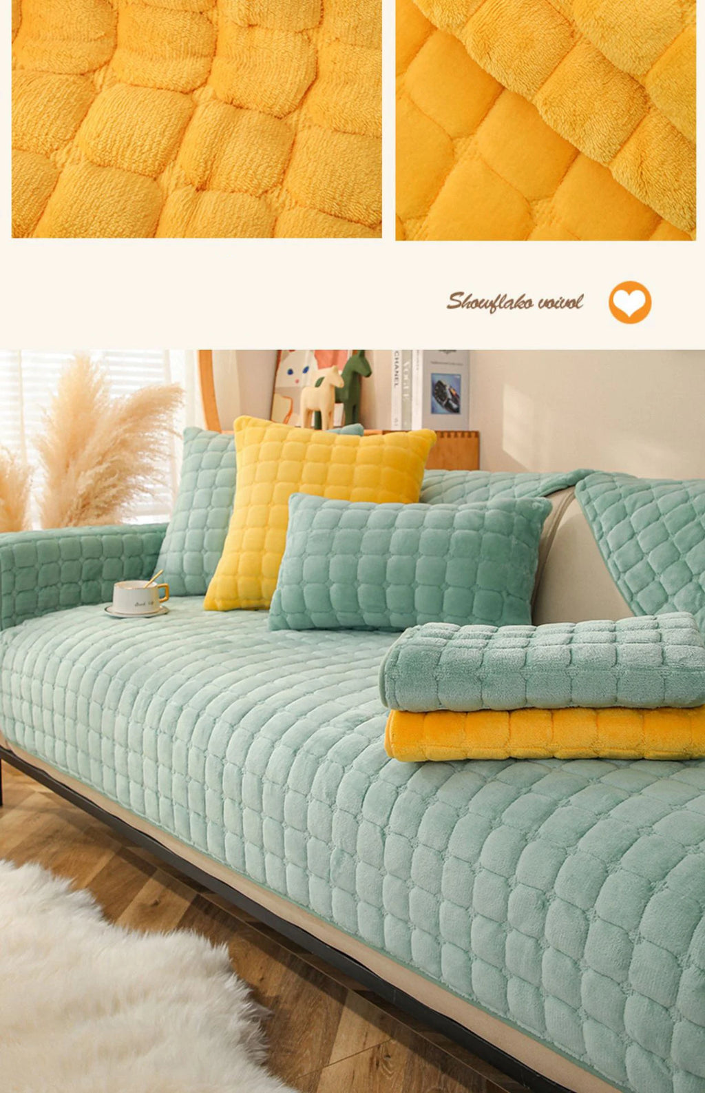Soft Sofa Cover Thickened Solid Colour Flannel Square Quilted Sofa Cushion Warm Plush Velvet Non-Slip Universal Sofa Backrest