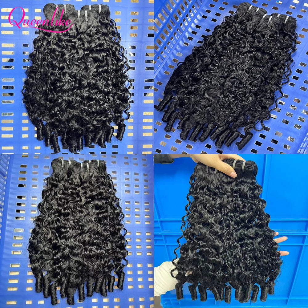 Queenlike Burmese Curly Raw Human Hair Bundles 15A Double