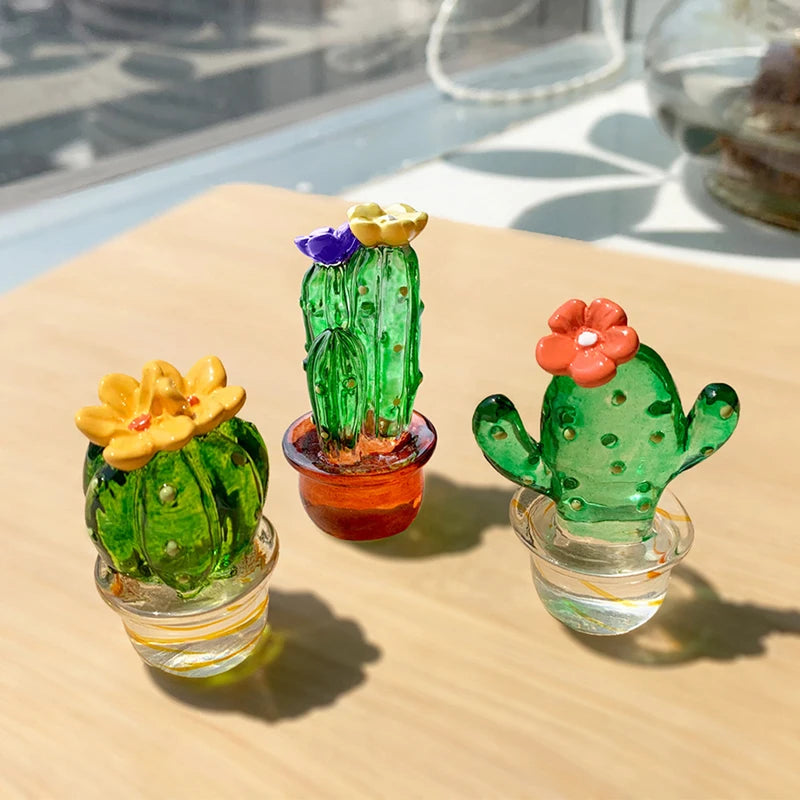4 Pcs Handmade Resin Cactus Figurines Ornaments Mini Bonsai Cute Miniature Desktop Craft Home Decor Vehicle Ornament