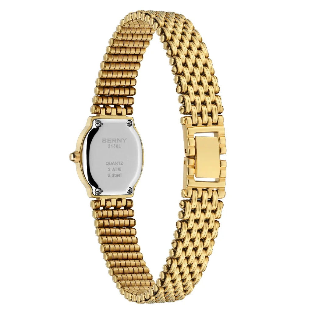 BERNY Women Quartz Watch Gold Small Dial Wristwatch Luxury