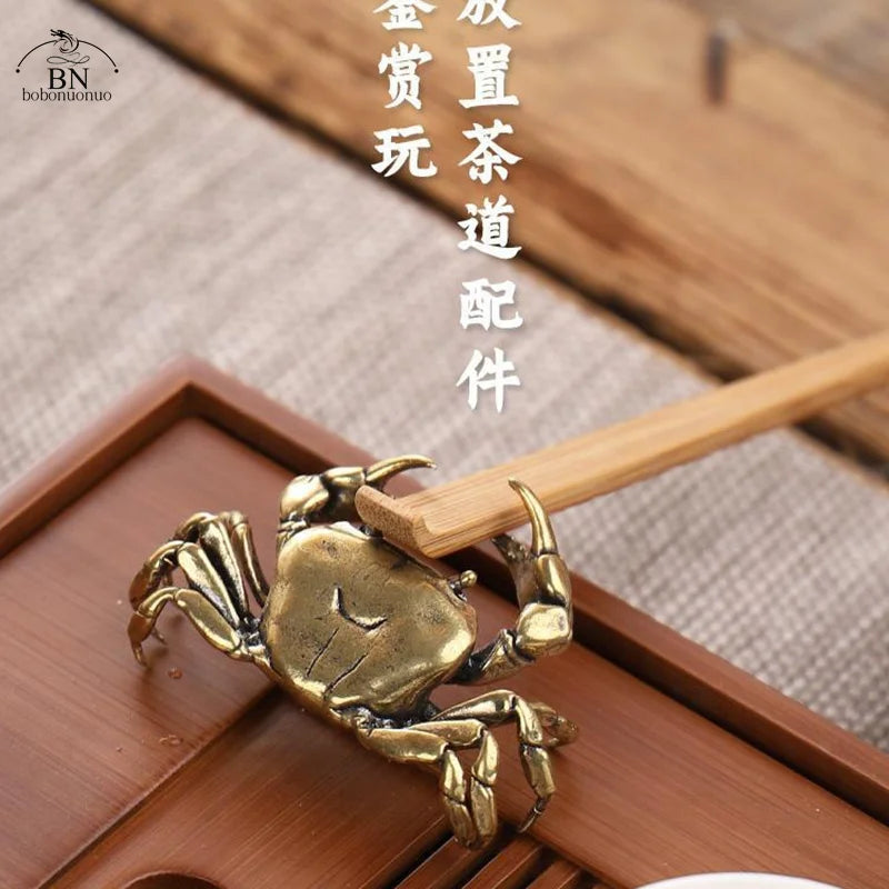 60G Brass Crab Small Statue Ornament Copper Handmade Antique Animal Miniature Figurine Office Desk Decoration Home Decor Craft