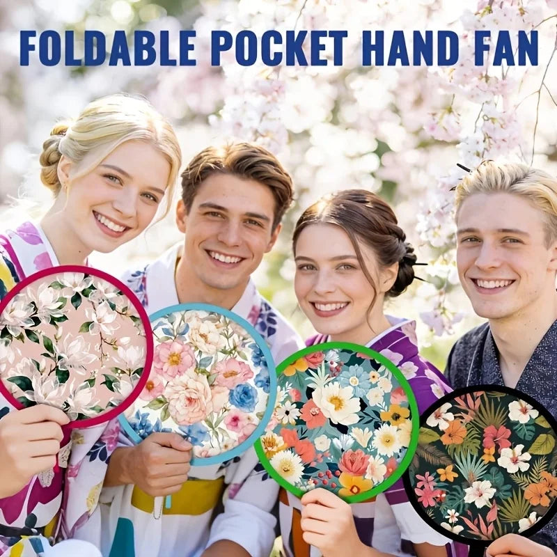 1pc Summer handheld folding fan, suitable for both men and women, round foldable hand fan, suitable for summer travel, outdoor s