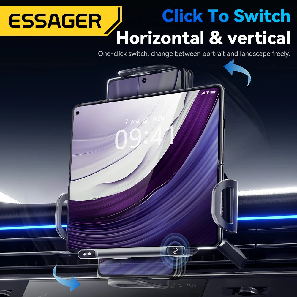 Essager 15W Car Wireless Charger Dual Coil One-Touch Rotatable Car Phone Holder For Samsung Galaxy Z Fold6 5 4 Flip 6 5 4 iPhone