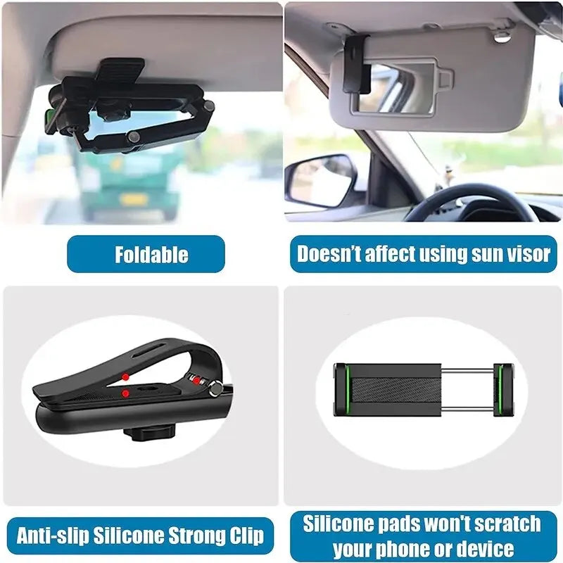 1080 Rotating Sun Visor Car Phone Holder Mount GPS Cell Mobile Car