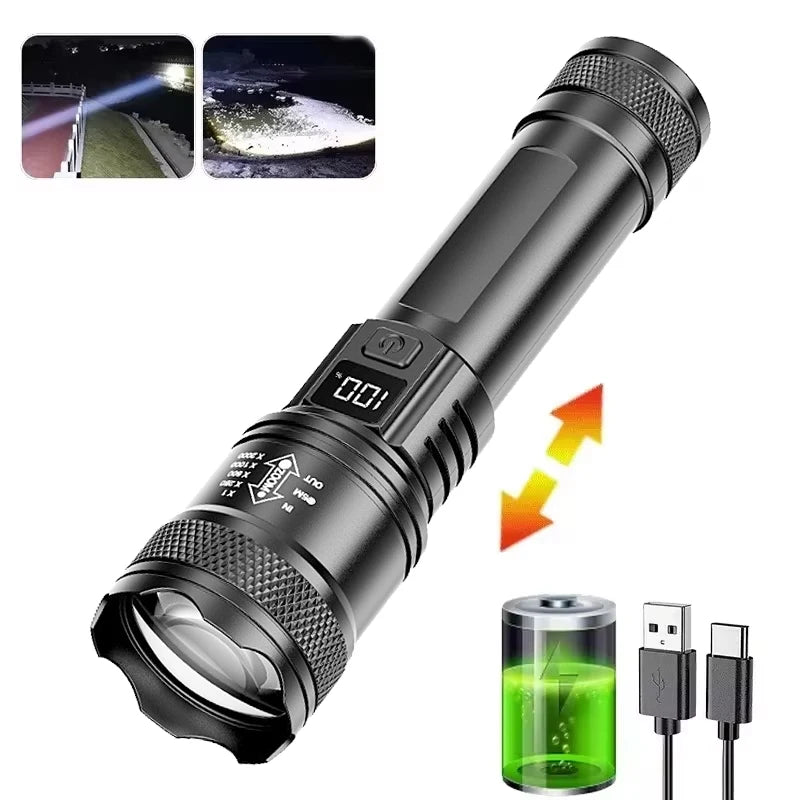 High Power LED Flashlight - USB Rechargeable 1000LM