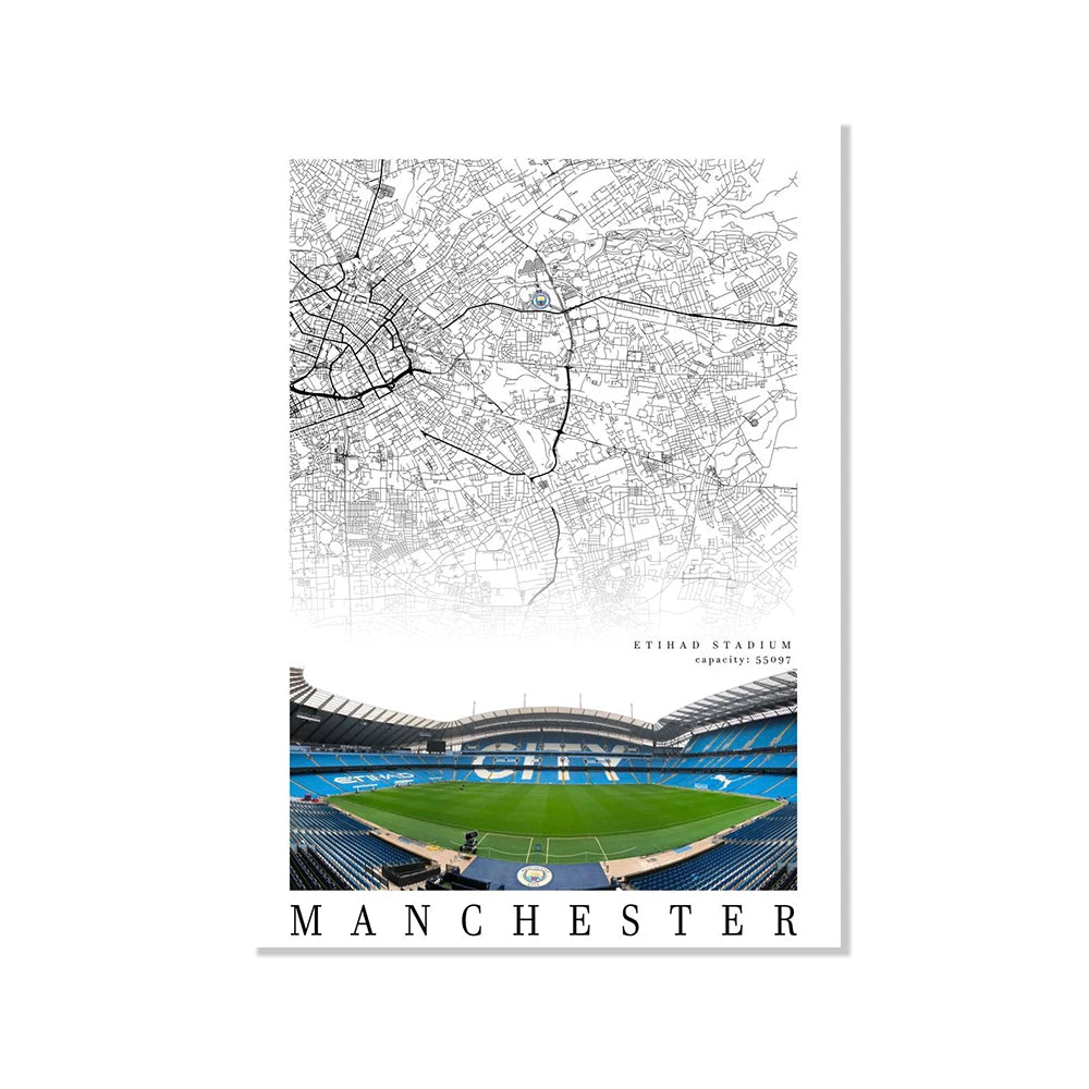 Football Poster Clubs Map Liverpool Manchester Football Stadium Poster Wall Art Canvas Painting for Living Room Home Decor