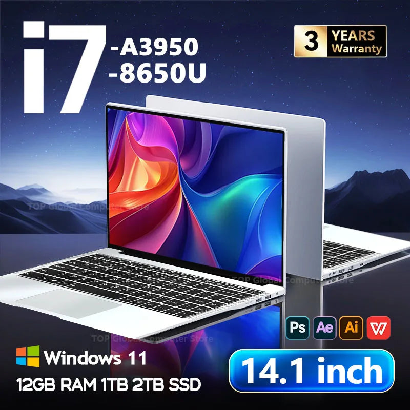 14.1"Laptop Intel Core i7 8650U Atom A3950 Portable Laptops
