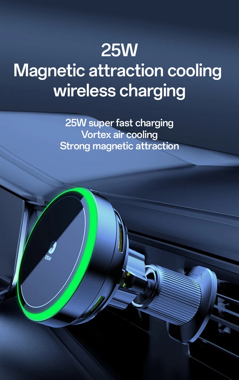 Qi2.2 Car Magnetic Wireless Charger Stand  LED Phone Holder  Air-Cooling Fast Charging Station For Magsafe iPhone 17~12 Pro Max