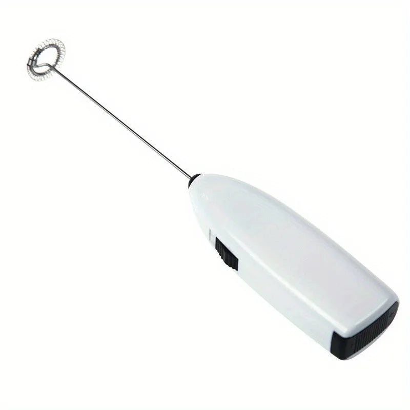 White Electric Egg Beater Coffee Frother, Household Kitchen Mini Stainless Steel Milk Tea Mixer