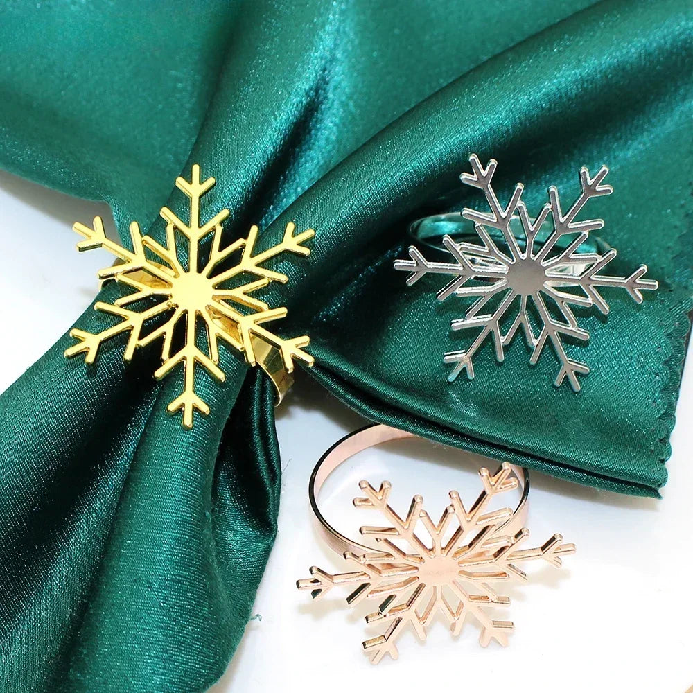 6Pc Silver/Gold Snowflake Napkin Rings Dinner Napkin Rings Holder for Christmas Holiday New Year Wedding Party Table Decoration
