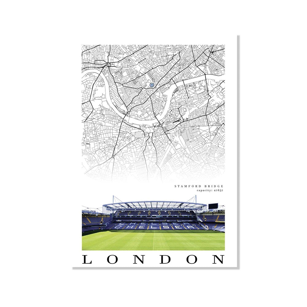 Football Poster Clubs Map Liverpool Manchester Football Stadium Poster Wall Art Canvas Painting for Living Room Home Decor