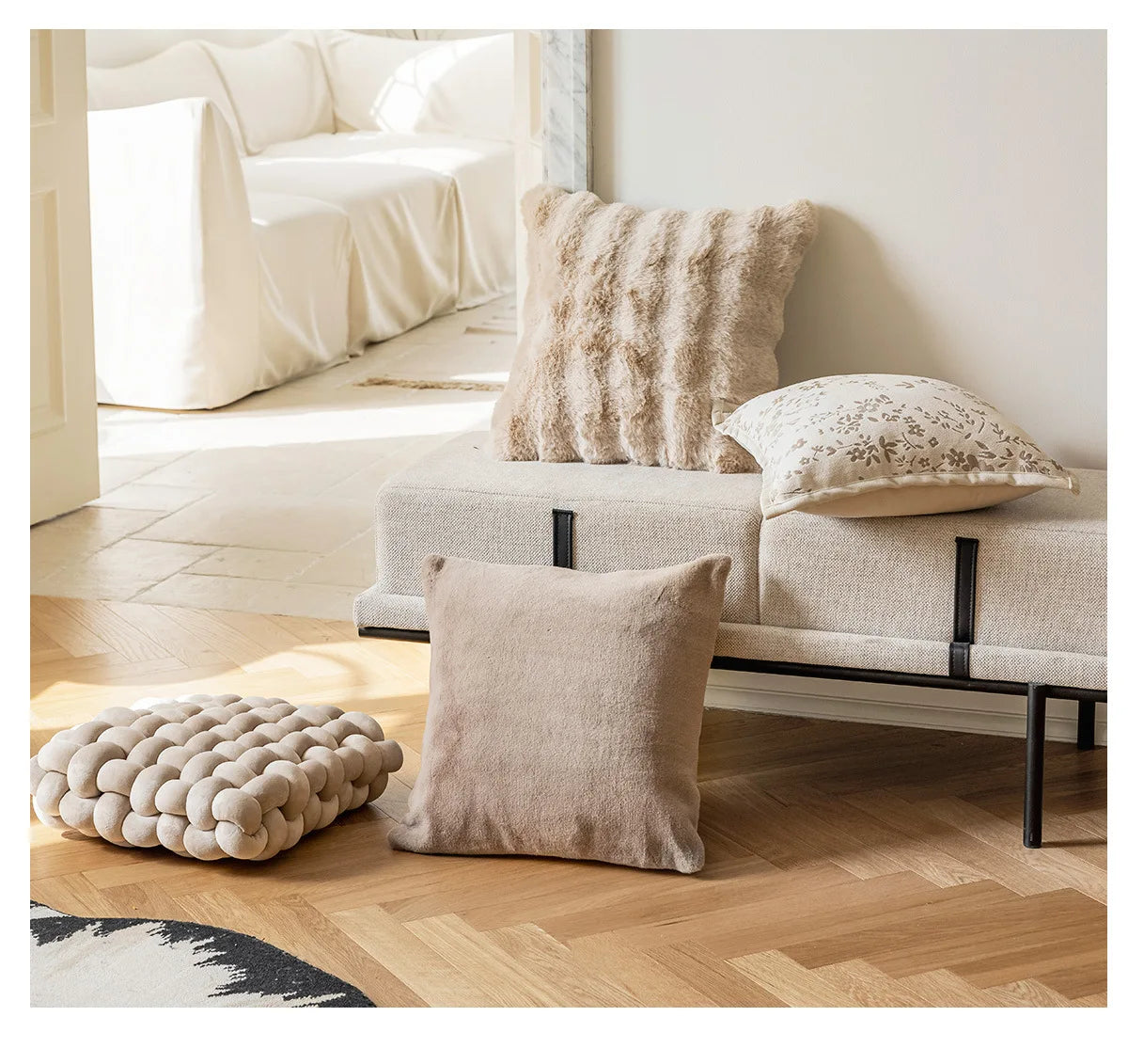Cream Style Plush Sofa Pillowcase Ins Style Living Room Decorative Flower Pillow Bedside Cushion Bed Waist Backrest