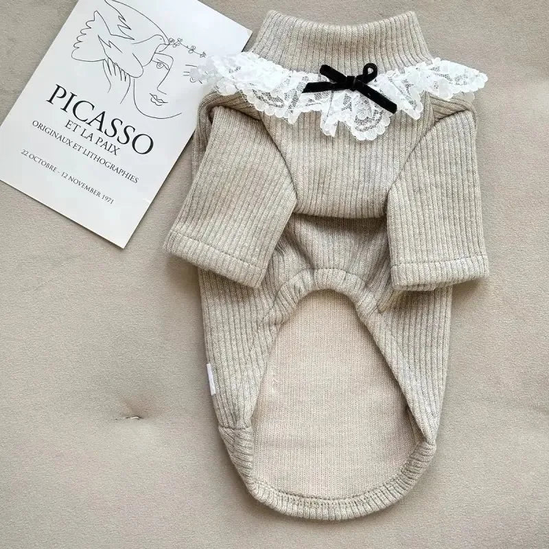 Lace Winter Pet Clothes Pet High Neck Floral Base Shirt Dog Home Clothing Small Medium-sized Dog Cat Base Shirt Puppy Clothing
