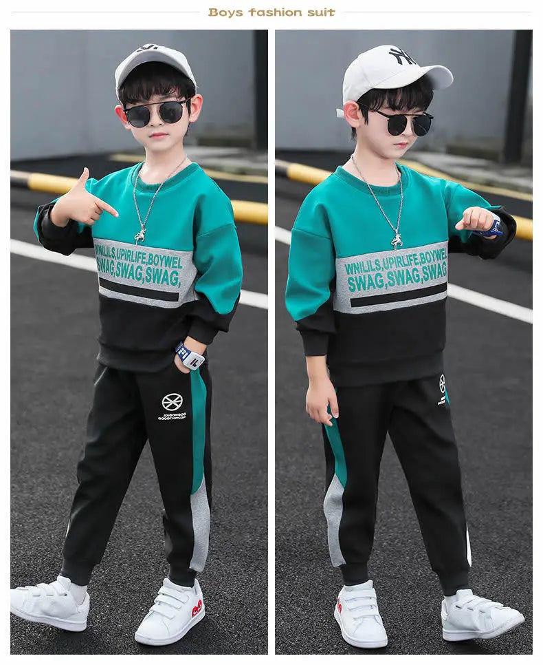 2024 Boys Clothes Set striped Sweatshirt tops + Sport Pants Tracksuits winter Autumn Kids Suit Children 5 7 8 9 10 11 12 13Year