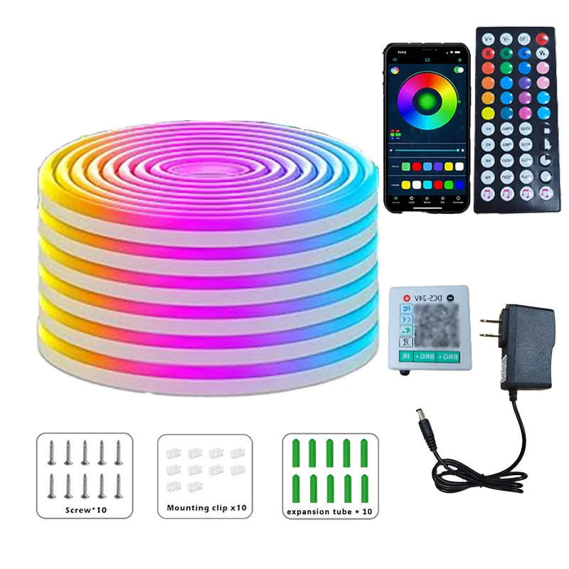 RGB LED Neon Rope Lights APP Control Music Sync IP65 Waterproof Flexible Multi Modes Remote for Indoor Outdoor Bedroom Living Room Gaming Room Party Decoration